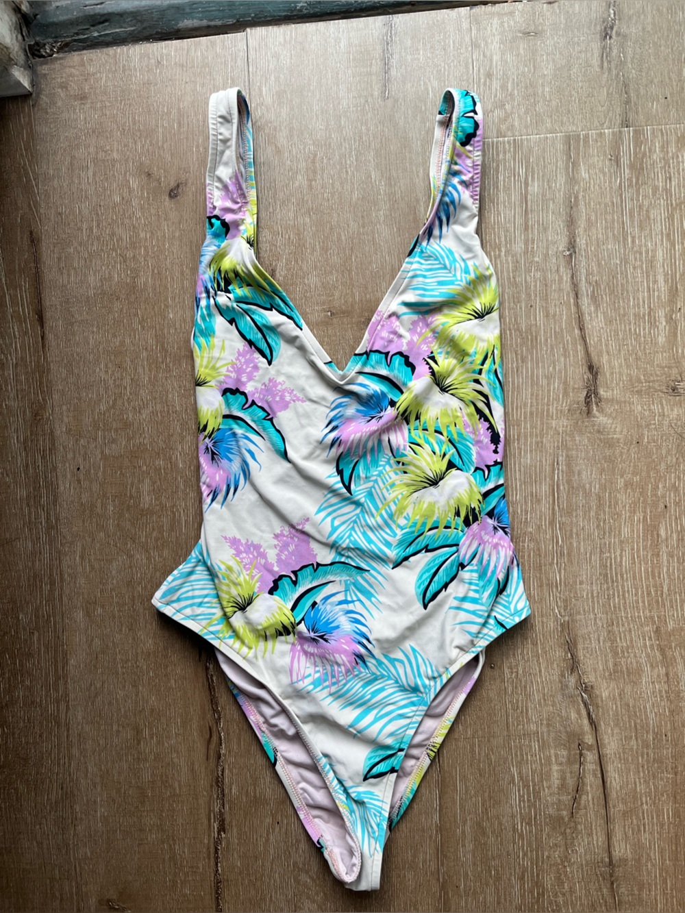 Rip Curl Tropical Floral One-Piece Swimsuit in White, Teal, Yellow, Purple
